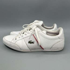 Lacoste Nivolor Leather Sneakers Mens Size US 7 EUR 39.5 White Red Dress Sneaker